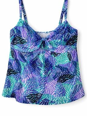 Swimsuits For All Shore Club Tropical Leaf Tankini Top Plus Size 20 Purple Blue